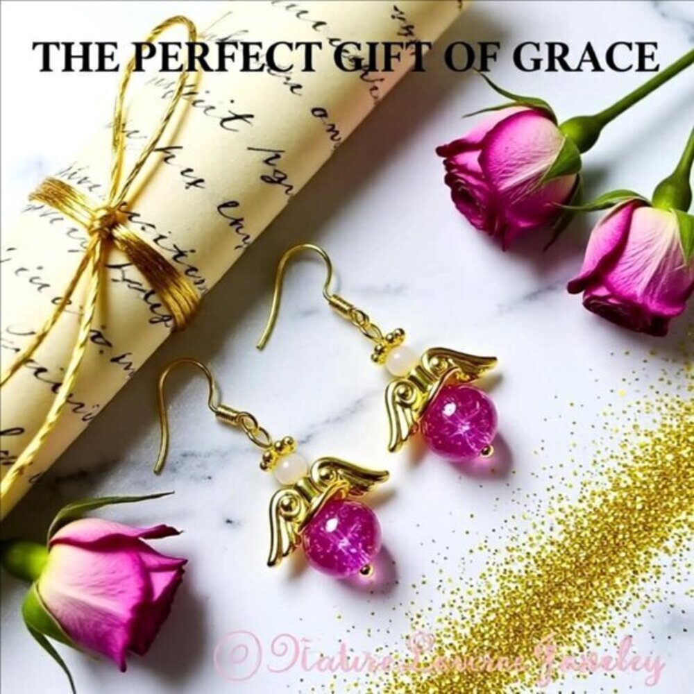For Adults or Kids! Pink & Gold Angel Earrings! - Picture 1 of 8